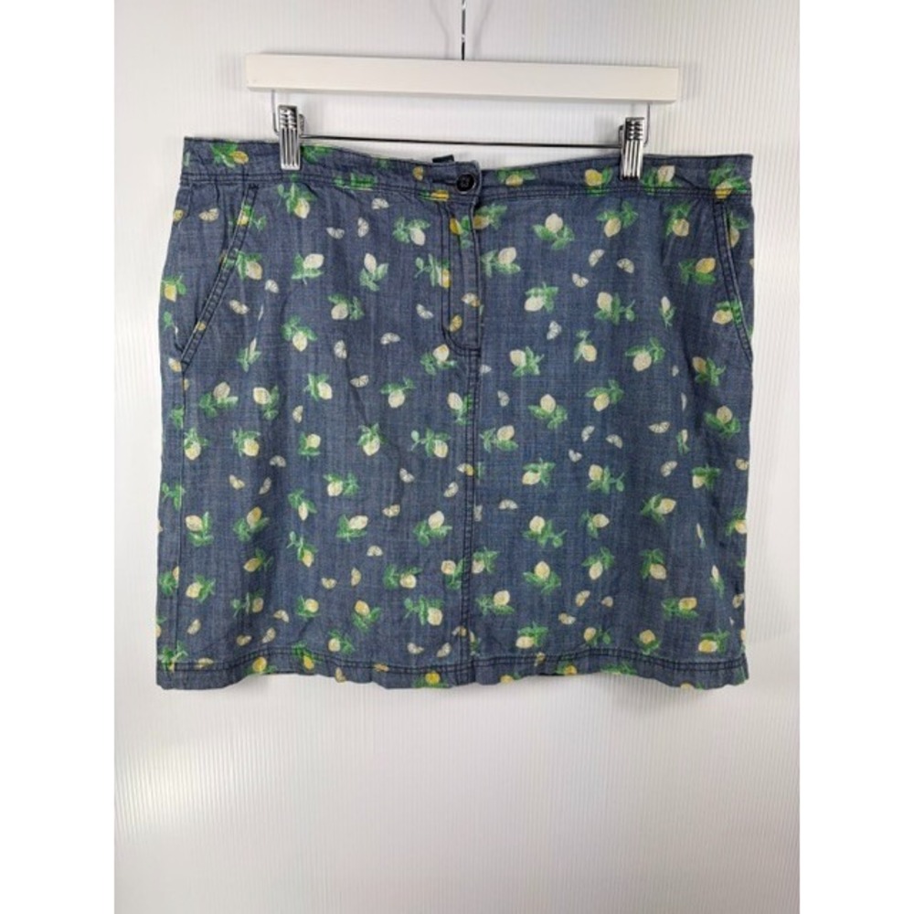 Karen Scott Womens 16 Skirt Blue Lemon Print Stretch Cotton A-Line Summer